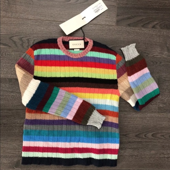 NWT GUCCI RAINBOW STRIPED CASHMERE WOOL SWEATER 🌈 - Picture 4 of 11